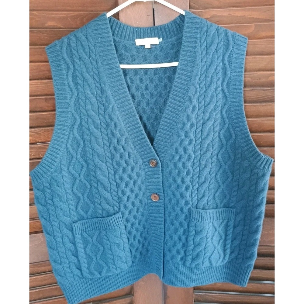 DEMYLEE NY Blue Dorothee Layne Patch-Pocket Cotton Boxy‎ Sweater Vest Size L